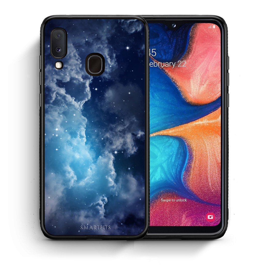 Θήκη Samsung Galaxy M20 Blue Sky Galaxy από τη Smartfits με σχέδιο στο πίσω μέρος και μαύρο περίβλημα | Samsung Galaxy M20 Blue Sky Galaxy case with colorful back and black bezels