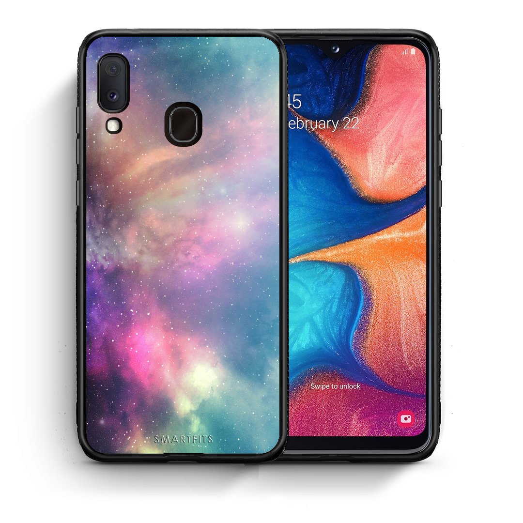 Θήκη Samsung Galaxy A30 Rainbow Galaxy από τη Smartfits με σχέδιο στο πίσω μέρος και μαύρο περίβλημα | Samsung Galaxy A30 Rainbow Galaxy case with colorful back and black bezels