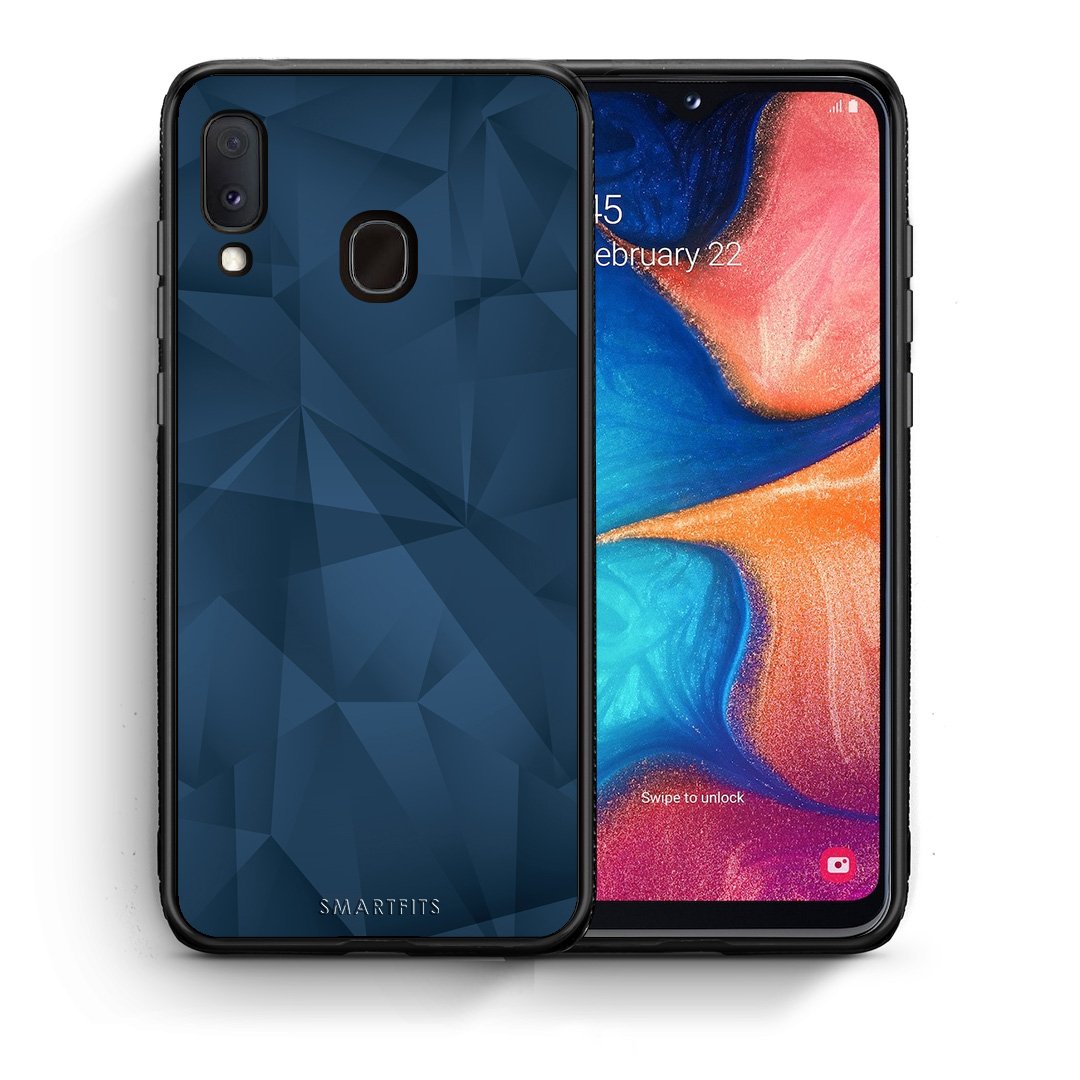 Θήκη Samsung Galaxy M20 Blue Abstract Geometric από τη Smartfits με σχέδιο στο πίσω μέρος και μαύρο περίβλημα | Samsung Galaxy M20 Blue Abstract Geometric case with colorful back and black bezels