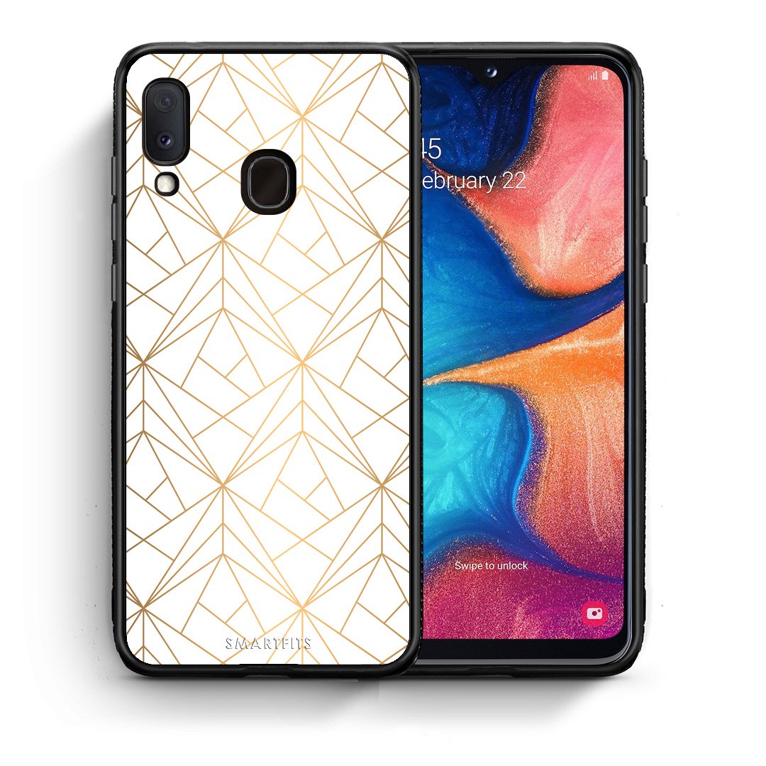 Θήκη Samsung Galaxy A30 Luxury White Geometric από τη Smartfits με σχέδιο στο πίσω μέρος και μαύρο περίβλημα | Samsung Galaxy A30 Luxury White Geometric case with colorful back and black bezels
