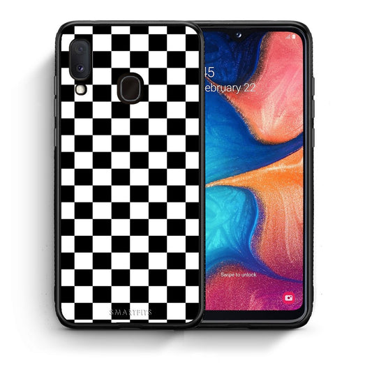 Θήκη Samsung Galaxy A30 Squares Geometric από τη Smartfits με σχέδιο στο πίσω μέρος και μαύρο περίβλημα | Samsung Galaxy A30 Squares Geometric case with colorful back and black bezels