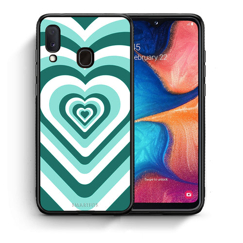 Θήκη Samsung Galaxy A30 Green Hearts από τη Smartfits με σχέδιο στο πίσω μέρος και μαύρο περίβλημα | Samsung Galaxy A30 Green Hearts case with colorful back and black bezels