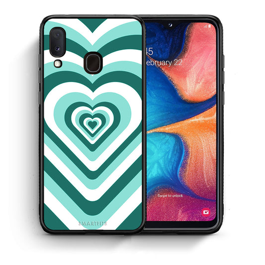 Θήκη Samsung Galaxy A30 Green Hearts από τη Smartfits με σχέδιο στο πίσω μέρος και μαύρο περίβλημα | Samsung Galaxy A30 Green Hearts case with colorful back and black bezels