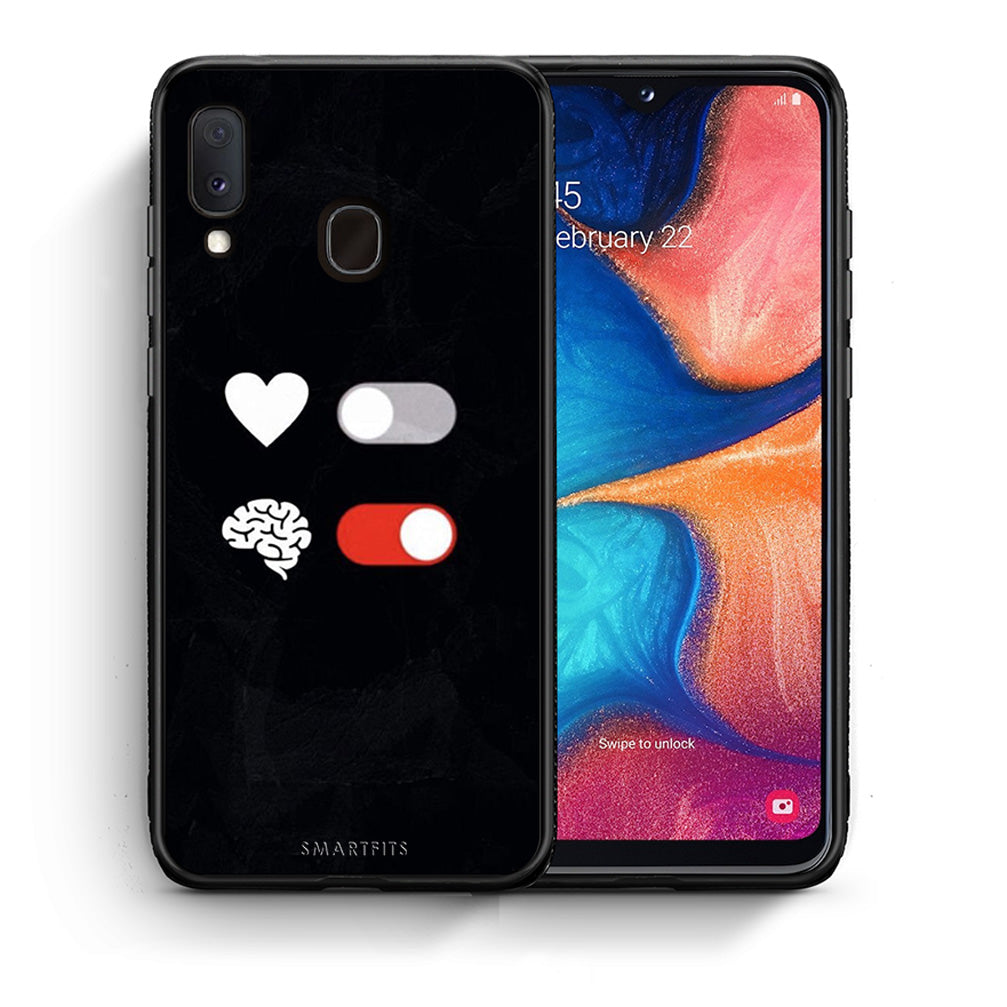 Θήκη Αγίου Βαλεντίνου Samsung A20e Heart Vs Brain από τη Smartfits με σχέδιο στο πίσω μέρος και μαύρο περίβλημα | Samsung A20e Heart Vs Brain case with colorful back and black bezels