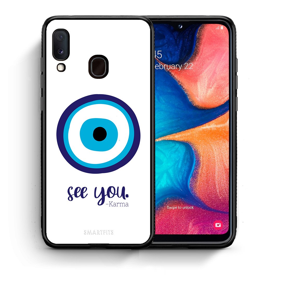 Θήκη Samsung Galaxy M20 Karma Says από τη Smartfits με σχέδιο στο πίσω μέρος και μαύρο περίβλημα | Samsung Galaxy M20 Karma Says case with colorful back and black bezels