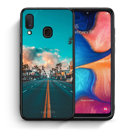 Θήκη Samsung Galaxy A30 City Landscape από τη Smartfits με σχέδιο στο πίσω μέρος και μαύρο περίβλημα | Samsung Galaxy A30 City Landscape case with colorful back and black bezels