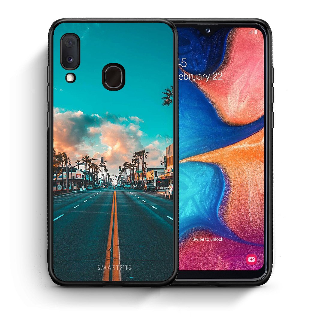 Θήκη Samsung Galaxy M20 City Landscape από τη Smartfits με σχέδιο στο πίσω μέρος και μαύρο περίβλημα | Samsung Galaxy M20 City Landscape case with colorful back and black bezels