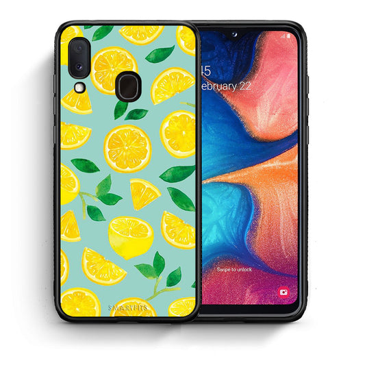 Θήκη Samsung Galaxy M20 Lemons από τη Smartfits με σχέδιο στο πίσω μέρος και μαύρο περίβλημα | Samsung Galaxy M20 Lemons case with colorful back and black bezels