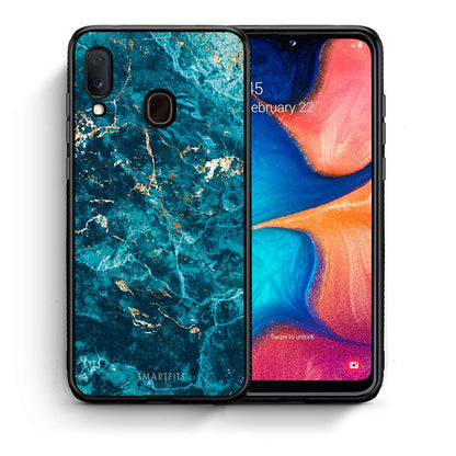 Θήκη Samsung Galaxy A30 Marble Blue από τη Smartfits με σχέδιο στο πίσω μέρος και μαύρο περίβλημα | Samsung Galaxy A30 Marble Blue case with colorful back and black bezels