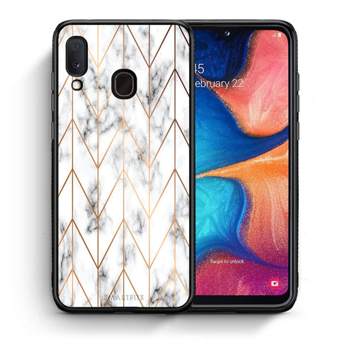 Θήκη Samsung Galaxy M20 Gold Geometric Marble από τη Smartfits με σχέδιο στο πίσω μέρος και μαύρο περίβλημα | Samsung Galaxy M20 Gold Geometric Marble case with colorful back and black bezels