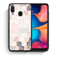 Thumbnail for Θήκη Samsung Galaxy A30 Hexagon Pink Marble από τη Smartfits με σχέδιο στο πίσω μέρος και μαύρο περίβλημα | Samsung Galaxy A30 Hexagon Pink Marble case with colorful back and black bezels