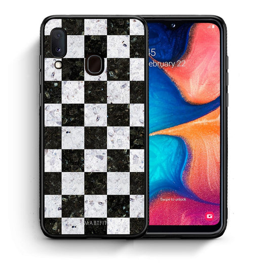 Θήκη Samsung A20e Square Geometric Marble από τη Smartfits με σχέδιο στο πίσω μέρος και μαύρο περίβλημα | Samsung A20e Square Geometric Marble case with colorful back and black bezels