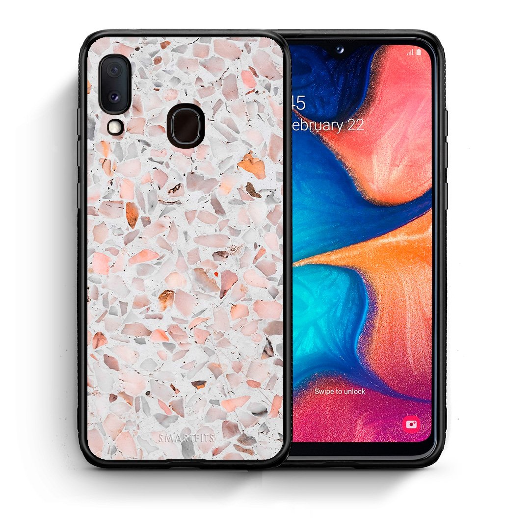 Θήκη Samsung A20e Marble Terrazzo από τη Smartfits με σχέδιο στο πίσω μέρος και μαύρο περίβλημα | Samsung A20e Marble Terrazzo case with colorful back and black bezels