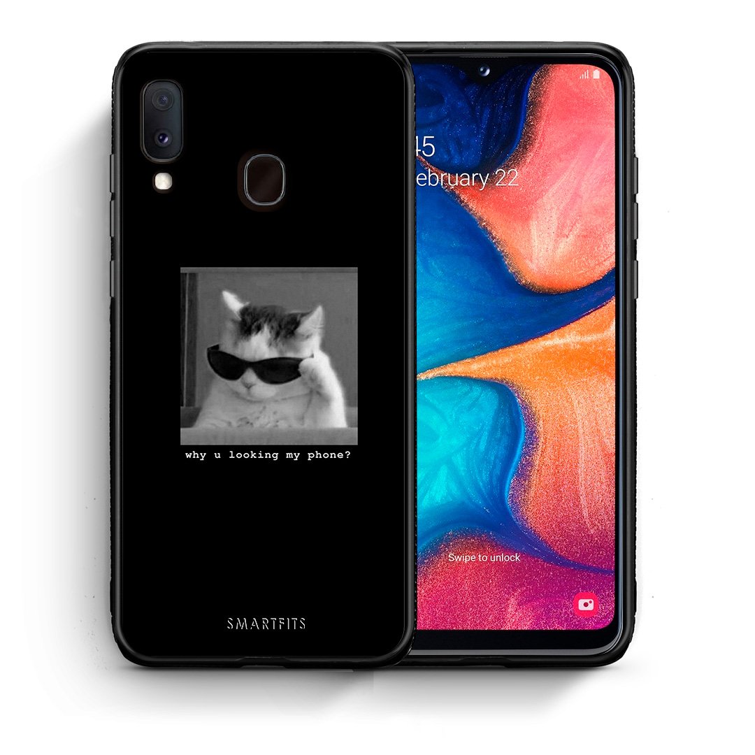 Θήκη Samsung A20e Meme Cat από τη Smartfits με σχέδιο στο πίσω μέρος και μαύρο περίβλημα | Samsung A20e Meme Cat case with colorful back and black bezels