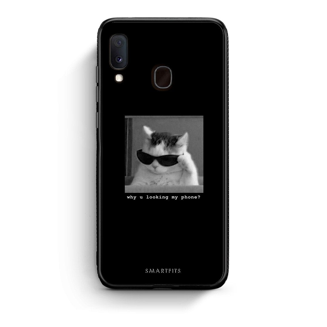 Samsung A20e Meme Cat θήκη από τη Smartfits με σχέδιο στο πίσω μέρος και μαύρο περίβλημα | Smartphone case with colorful back and black bezels by Smartfits