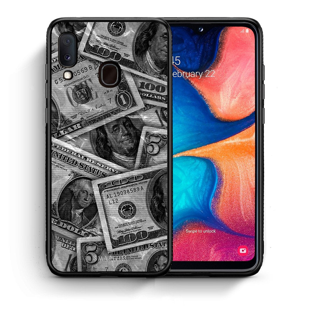 Θήκη Samsung Galaxy A30 Money Dollars από τη Smartfits με σχέδιο στο πίσω μέρος και μαύρο περίβλημα | Samsung Galaxy A30 Money Dollars case with colorful back and black bezels