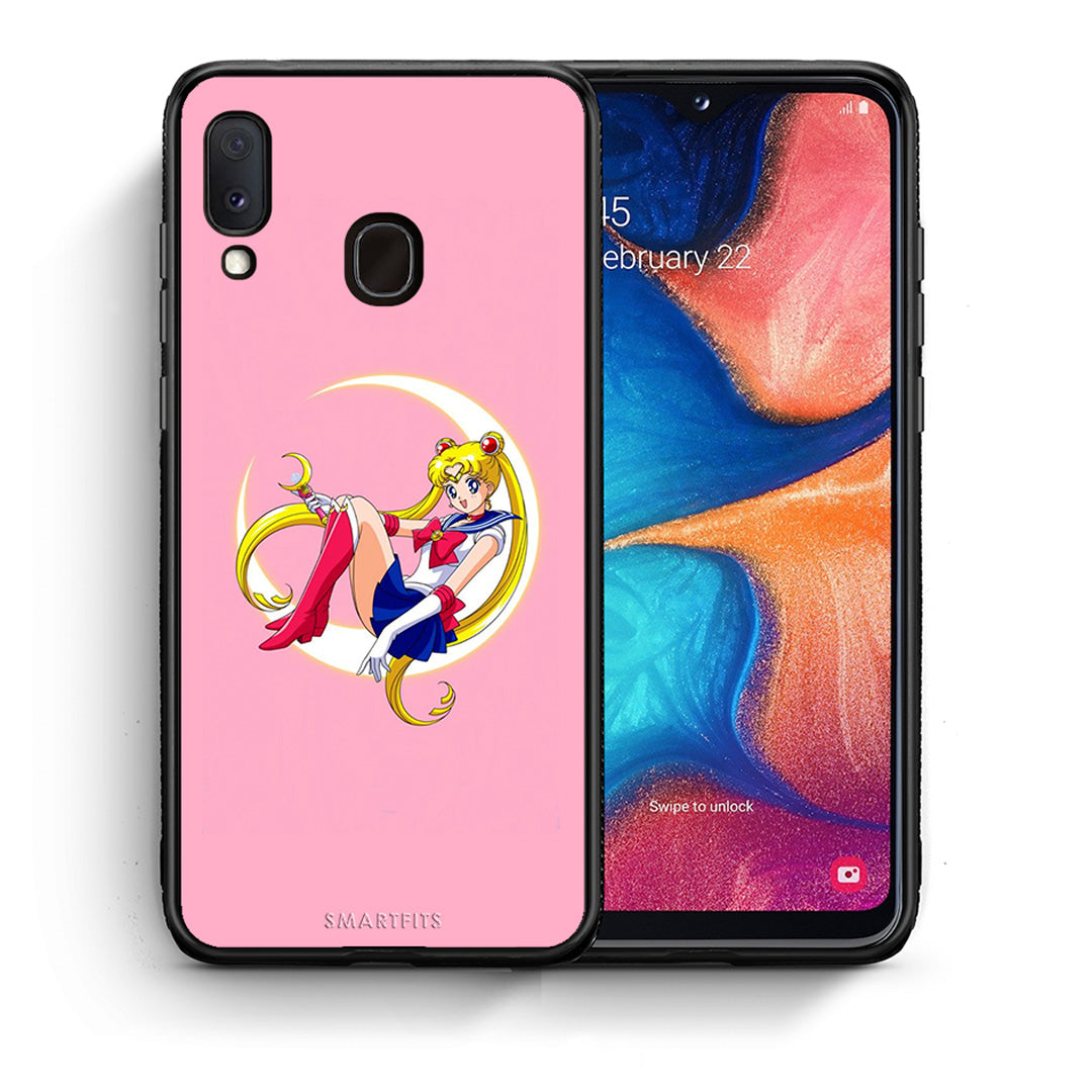 Θήκη Samsung A20e Moon Girl από τη Smartfits με σχέδιο στο πίσω μέρος και μαύρο περίβλημα | Samsung A20e Moon Girl case with colorful back and black bezels