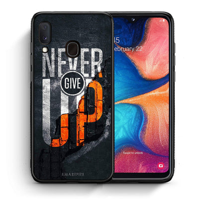 Θήκη Αγίου Βαλεντίνου Samsung Galaxy M20 Never Give Up από τη Smartfits με σχέδιο στο πίσω μέρος και μαύρο περίβλημα | Samsung Galaxy M20 Never Give Up case with colorful back and black bezels