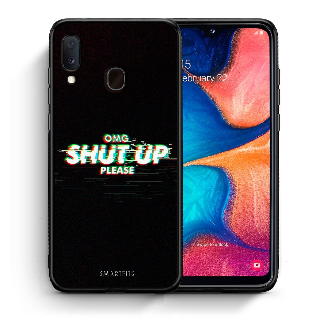 Θήκη Samsung A20e OMG ShutUp από τη Smartfits με σχέδιο στο πίσω μέρος και μαύρο περίβλημα | Samsung A20e OMG ShutUp case with colorful back and black bezels