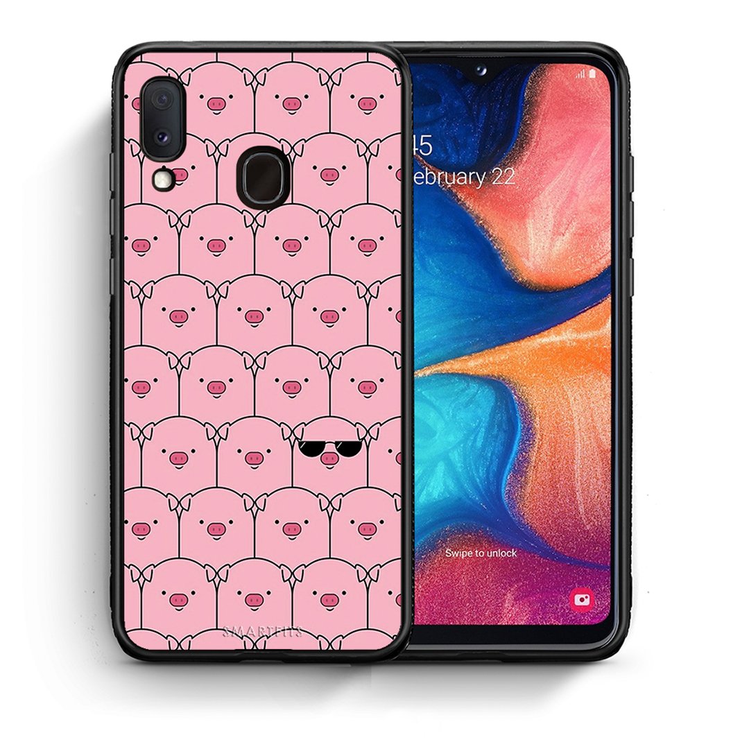 Θήκη Samsung Galaxy A30 Pig Glasses από τη Smartfits με σχέδιο στο πίσω μέρος και μαύρο περίβλημα | Samsung Galaxy A30 Pig Glasses case with colorful back and black bezels