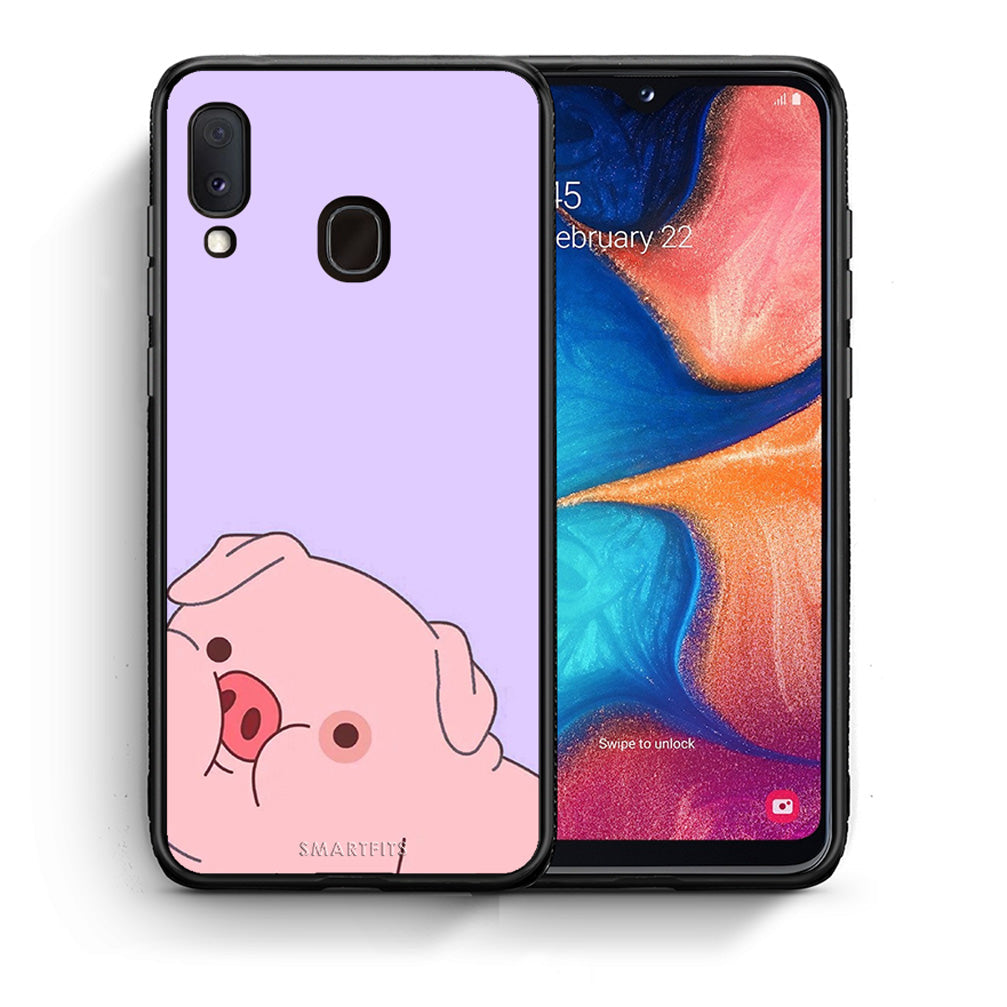 Θήκη Αγίου Βαλεντίνου Samsung A20e Pig Love 2 από τη Smartfits με σχέδιο στο πίσω μέρος και μαύρο περίβλημα | Samsung A20e Pig Love 2 case with colorful back and black bezels