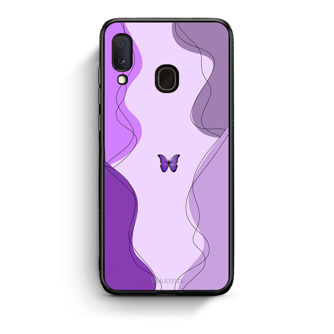 Samsung A20e Purple Mariposa Θήκη Αγίου Βαλεντίνου από τη Smartfits με σχέδιο στο πίσω μέρος και μαύρο περίβλημα | Smartphone case with colorful back and black bezels by Smartfits