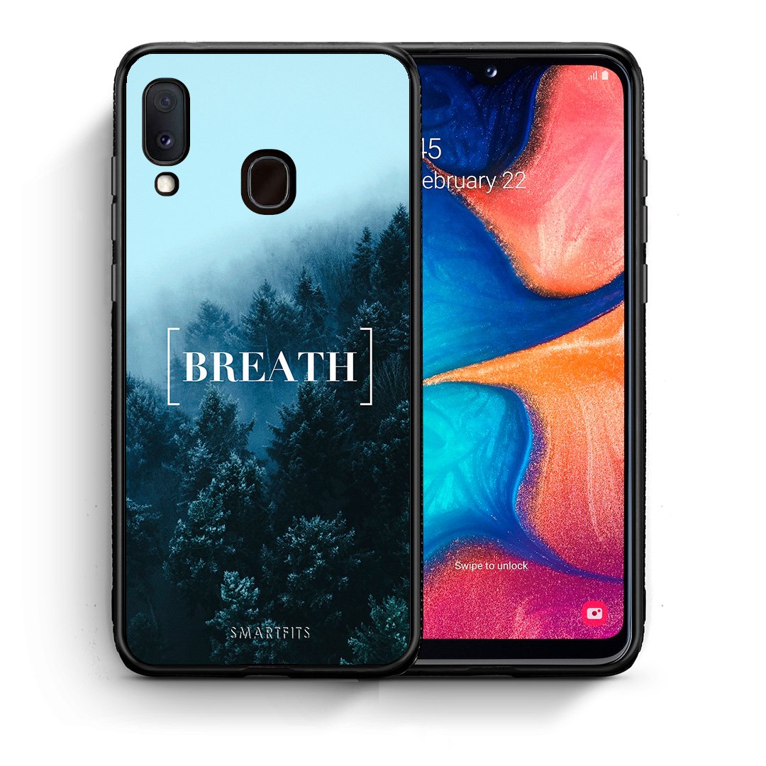 Θήκη Samsung A20e Breath Quote από τη Smartfits με σχέδιο στο πίσω μέρος και μαύρο περίβλημα | Samsung A20e Breath Quote case with colorful back and black bezels