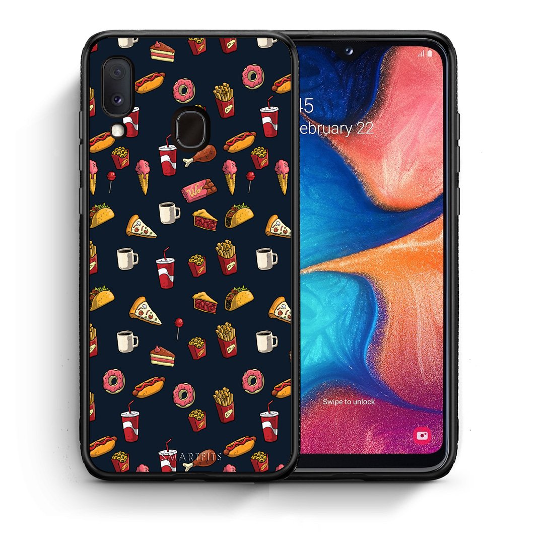Θήκη Samsung A20e Hungry Random από τη Smartfits με σχέδιο στο πίσω μέρος και μαύρο περίβλημα | Samsung A20e Hungry Random case with colorful back and black bezels