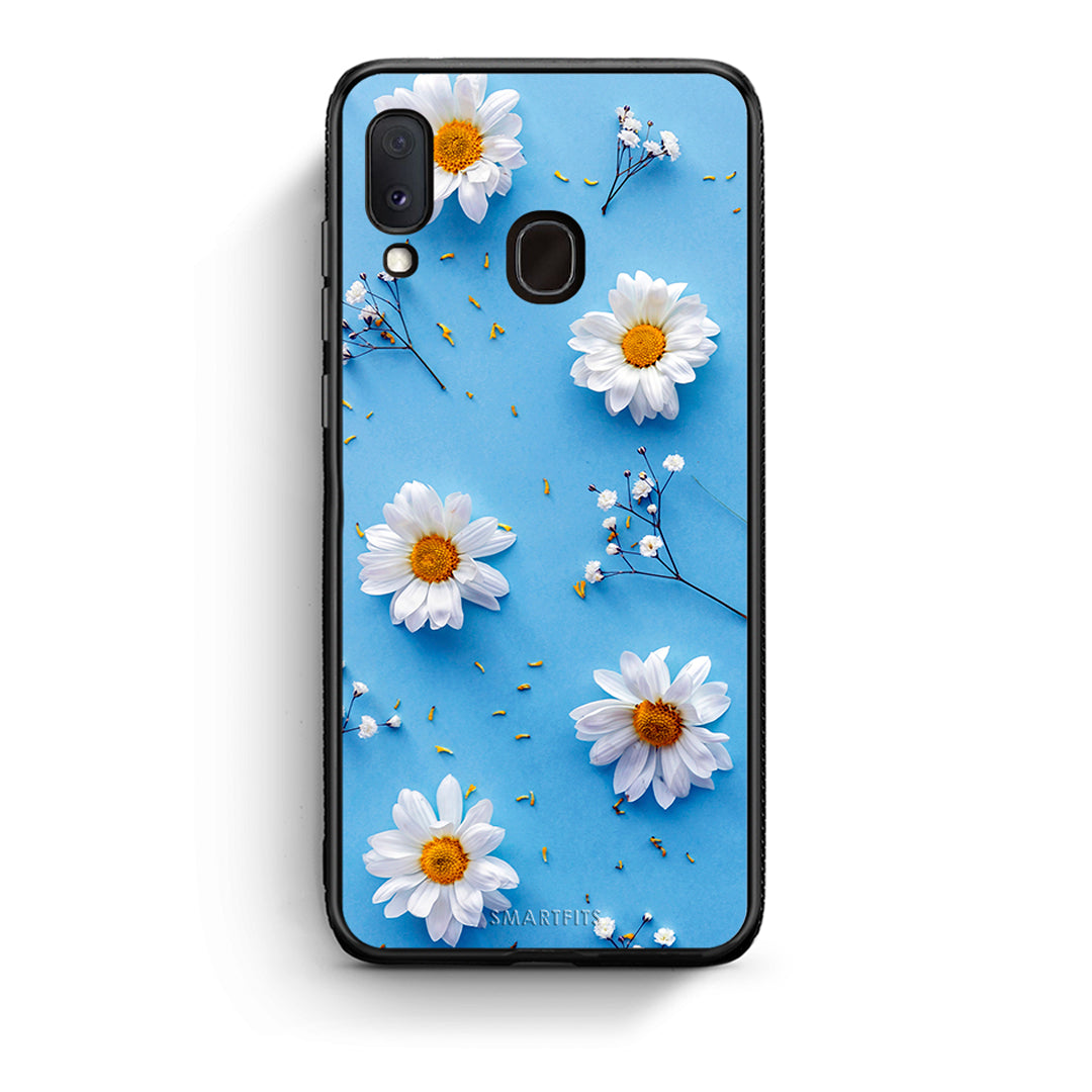Samsung Galaxy M20 Real Daisies θήκη από τη Smartfits με σχέδιο στο πίσω μέρος και μαύρο περίβλημα | Smartphone case with colorful back and black bezels by Smartfits