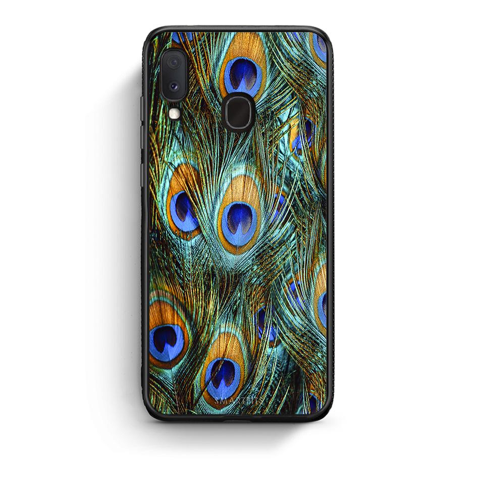 Samsung Galaxy M20 Real Peacock Feathers θήκη από τη Smartfits με σχέδιο στο πίσω μέρος και μαύρο περίβλημα | Smartphone case with colorful back and black bezels by Smartfits