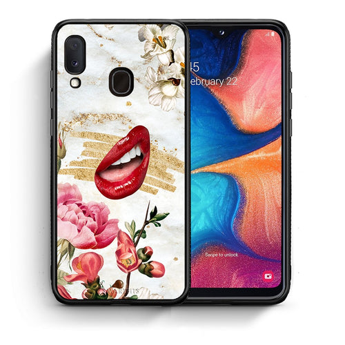 Θήκη Samsung A20e Red Lips από τη Smartfits με σχέδιο στο πίσω μέρος και μαύρο περίβλημα | Samsung A20e Red Lips case with colorful back and black bezels