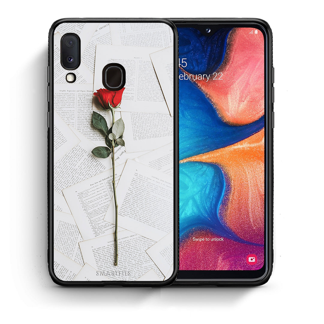 Θήκη Samsung A20e Red Rose από τη Smartfits με σχέδιο στο πίσω μέρος και μαύρο περίβλημα | Samsung A20e Red Rose case with colorful back and black bezels