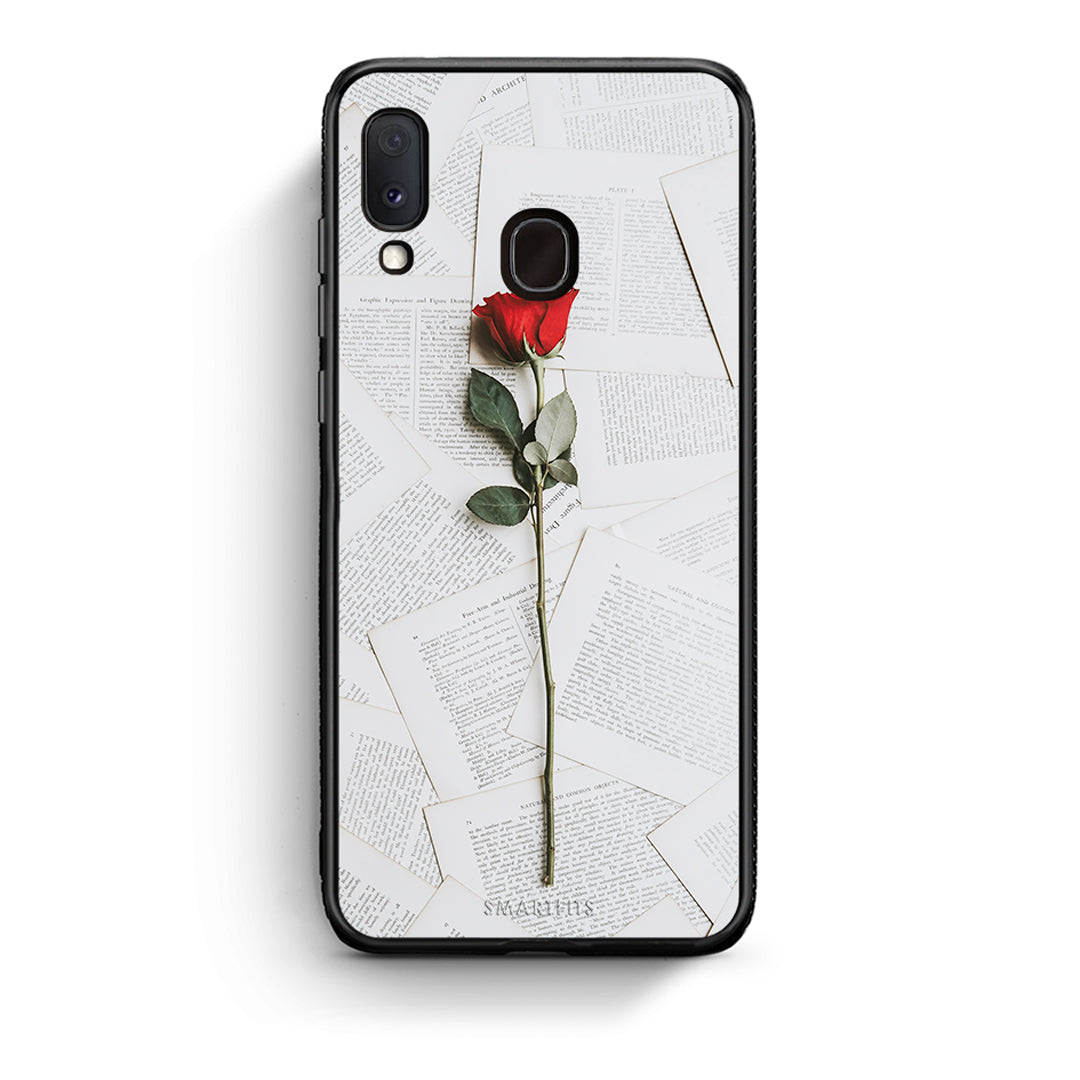 Samsung A20e Red Rose θήκη από τη Smartfits με σχέδιο στο πίσω μέρος και μαύρο περίβλημα | Smartphone case with colorful back and black bezels by Smartfits