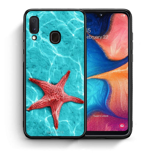 Θήκη Samsung A20e Red Starfish από τη Smartfits με σχέδιο στο πίσω μέρος και μαύρο περίβλημα | Samsung A20e Red Starfish case with colorful back and black bezels
