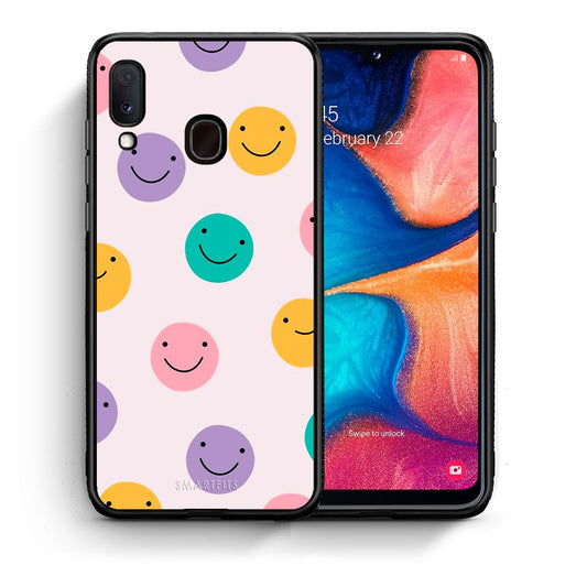 Θήκη Samsung Galaxy M20 Smiley Faces από τη Smartfits με σχέδιο στο πίσω μέρος και μαύρο περίβλημα | Samsung Galaxy M20 Smiley Faces case with colorful back and black bezels