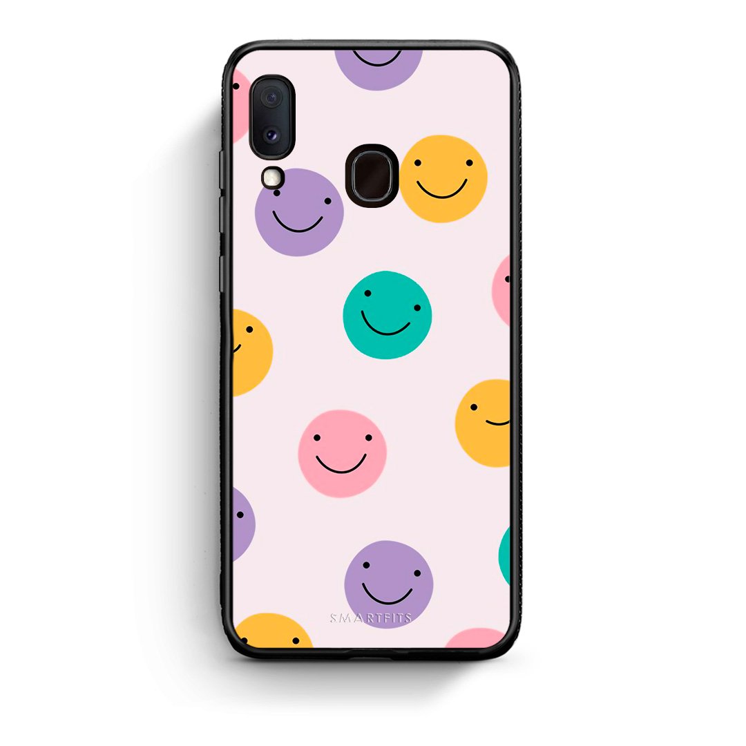 Samsung A20e Smiley Faces θήκη από τη Smartfits με σχέδιο στο πίσω μέρος και μαύρο περίβλημα | Smartphone case with colorful back and black bezels by Smartfits