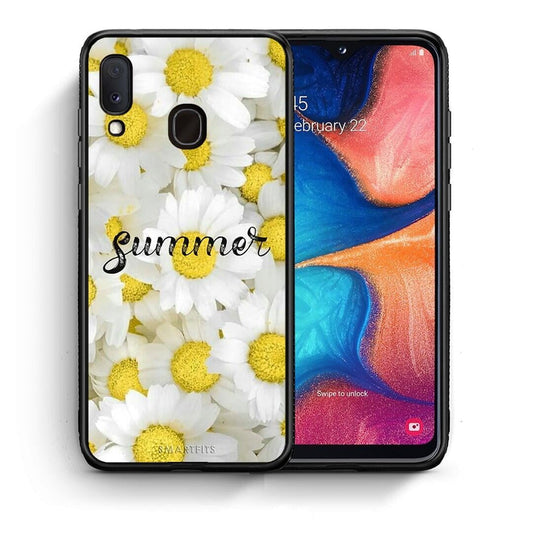 Θήκη Samsung A20e Summer Daisies από τη Smartfits με σχέδιο στο πίσω μέρος και μαύρο περίβλημα | Samsung A20e Summer Daisies case with colorful back and black bezels