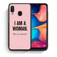 Thumbnail for Θήκη Samsung A20e Superpower Woman από τη Smartfits με σχέδιο στο πίσω μέρος και μαύρο περίβλημα | Samsung A20e Superpower Woman case with colorful back and black bezels