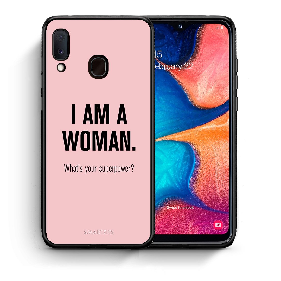 Θήκη Samsung Galaxy A30 Superpower Woman από τη Smartfits με σχέδιο στο πίσω μέρος και μαύρο περίβλημα | Samsung Galaxy A30 Superpower Woman case with colorful back and black bezels