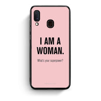 Thumbnail for Samsung A20e Superpower Woman θήκη από τη Smartfits με σχέδιο στο πίσω μέρος και μαύρο περίβλημα | Smartphone case with colorful back and black bezels by Smartfits