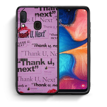 Θήκη Αγίου Βαλεντίνου Samsung A20e Thank You Next από τη Smartfits με σχέδιο στο πίσω μέρος και μαύρο περίβλημα | Samsung A20e Thank You Next case with colorful back and black bezels