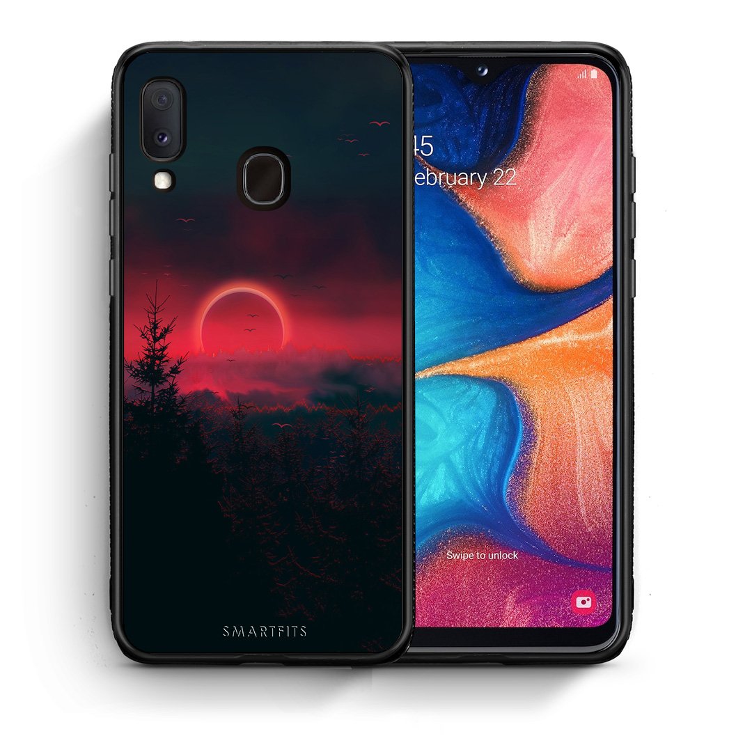 Θήκη Samsung Galaxy M20 Sunset Tropic από τη Smartfits με σχέδιο στο πίσω μέρος και μαύρο περίβλημα | Samsung Galaxy M20 Sunset Tropic case with colorful back and black bezels