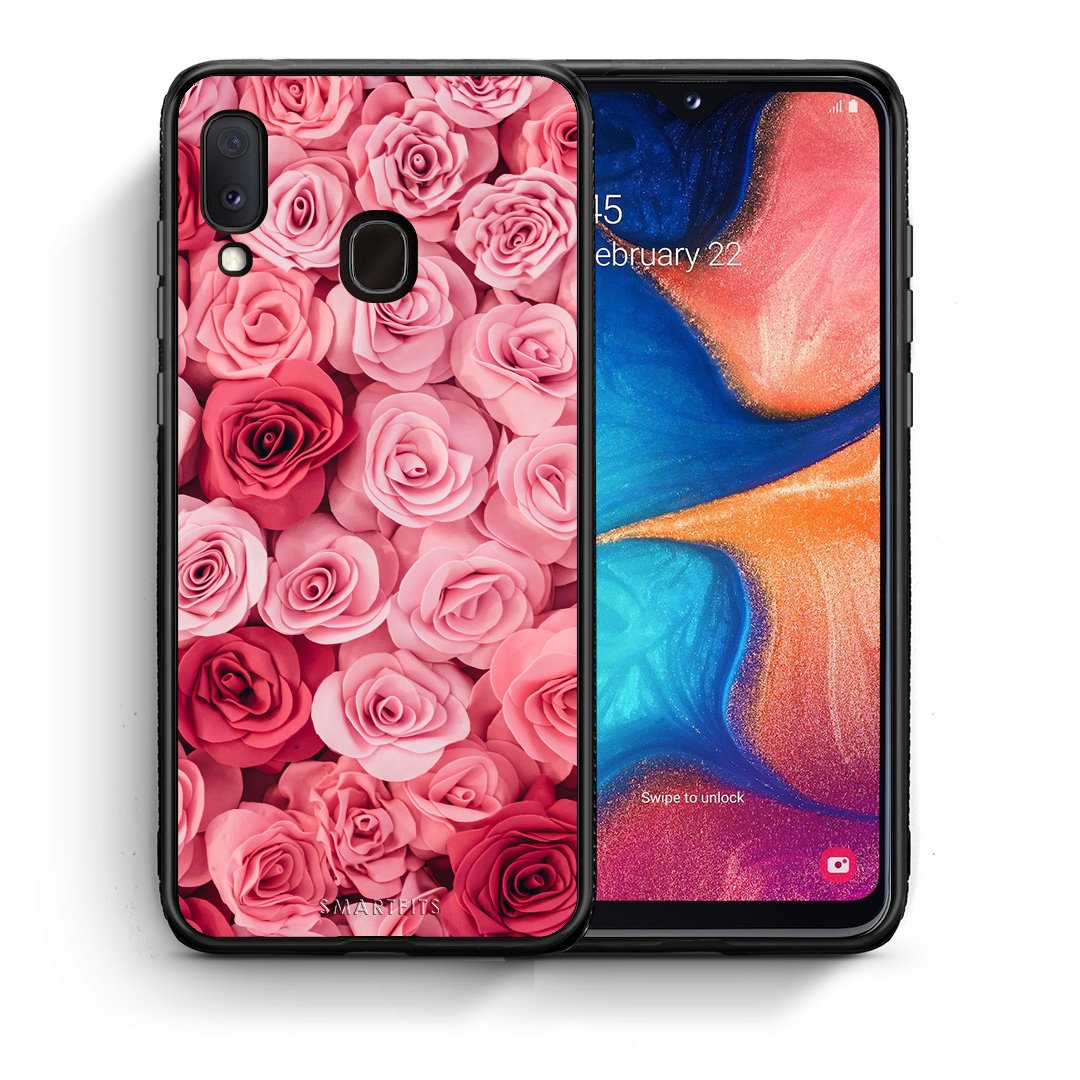 Θήκη Samsung A20e RoseGarden Valentine από τη Smartfits με σχέδιο στο πίσω μέρος και μαύρο περίβλημα | Samsung A20e RoseGarden Valentine case with colorful back and black bezels