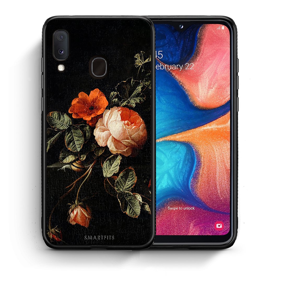 Θήκη Samsung A20e Vintage Roses από τη Smartfits με σχέδιο στο πίσω μέρος και μαύρο περίβλημα | Samsung A20e Vintage Roses case with colorful back and black bezels