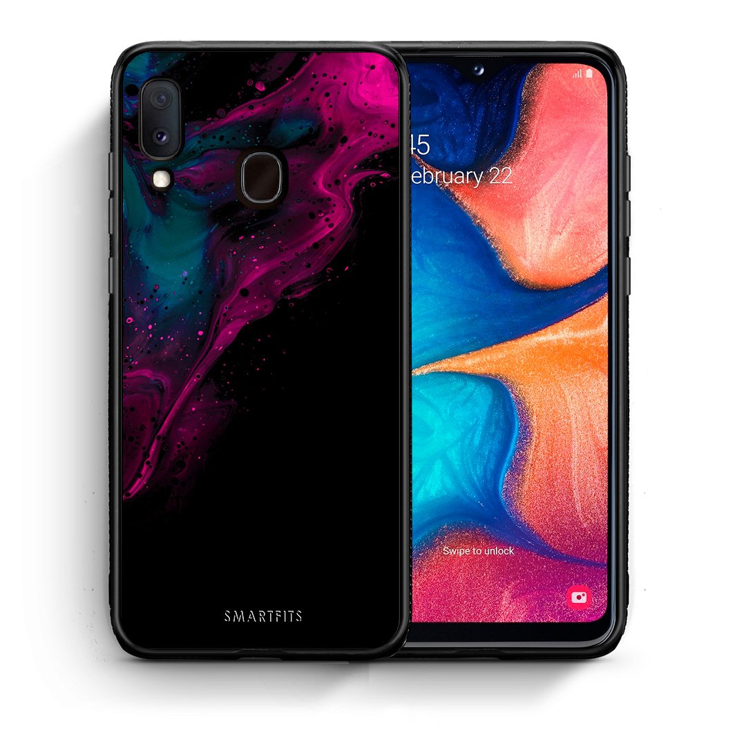 Θήκη Samsung Galaxy A30 Pink Black Watercolor από τη Smartfits με σχέδιο στο πίσω μέρος και μαύρο περίβλημα | Samsung Galaxy A30 Pink Black Watercolor case with colorful back and black bezels