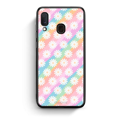 Samsung Galaxy A30 White Daisies θήκη από τη Smartfits με σχέδιο στο πίσω μέρος και μαύρο περίβλημα | Smartphone case with colorful back and black bezels by Smartfits