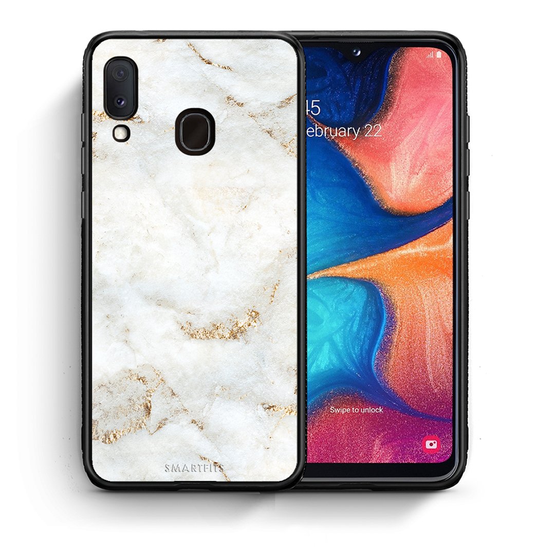 Θήκη Samsung Galaxy A30 White Gold Marble από τη Smartfits με σχέδιο στο πίσω μέρος και μαύρο περίβλημα | Samsung Galaxy A30 White Gold Marble case with colorful back and black bezels
