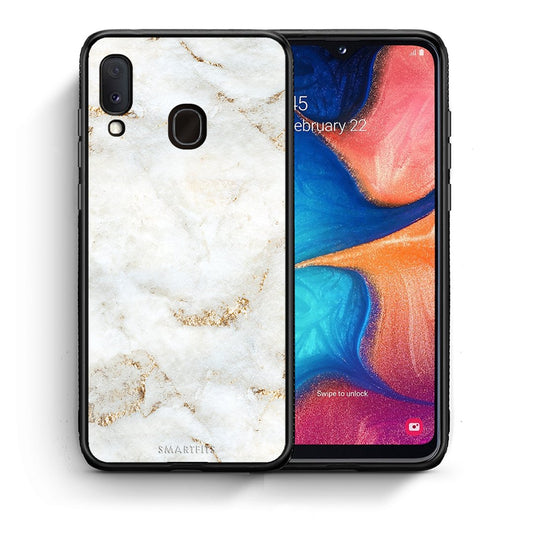 Θήκη Samsung Galaxy M20 White Gold Marble από τη Smartfits με σχέδιο στο πίσω μέρος και μαύρο περίβλημα | Samsung Galaxy M20 White Gold Marble case with colorful back and black bezels