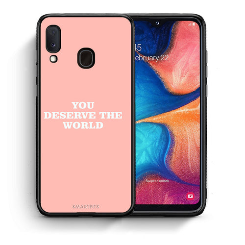 Θήκη Αγίου Βαλεντίνου Samsung Galaxy A30 You Deserve The World από τη Smartfits με σχέδιο στο πίσω μέρος και μαύρο περίβλημα | Samsung Galaxy A30 You Deserve The World case with colorful back and black bezels