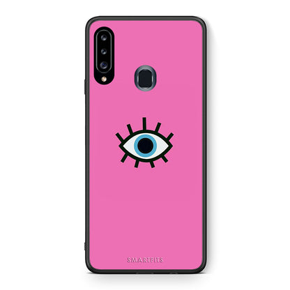 Θήκη Samsung Galaxy A20s Blue Eye Pink από τη Smartfits με σχέδιο στο πίσω μέρος και μαύρο περίβλημα | Samsung Galaxy A20s Blue Eye Pink case with colorful back and black bezels